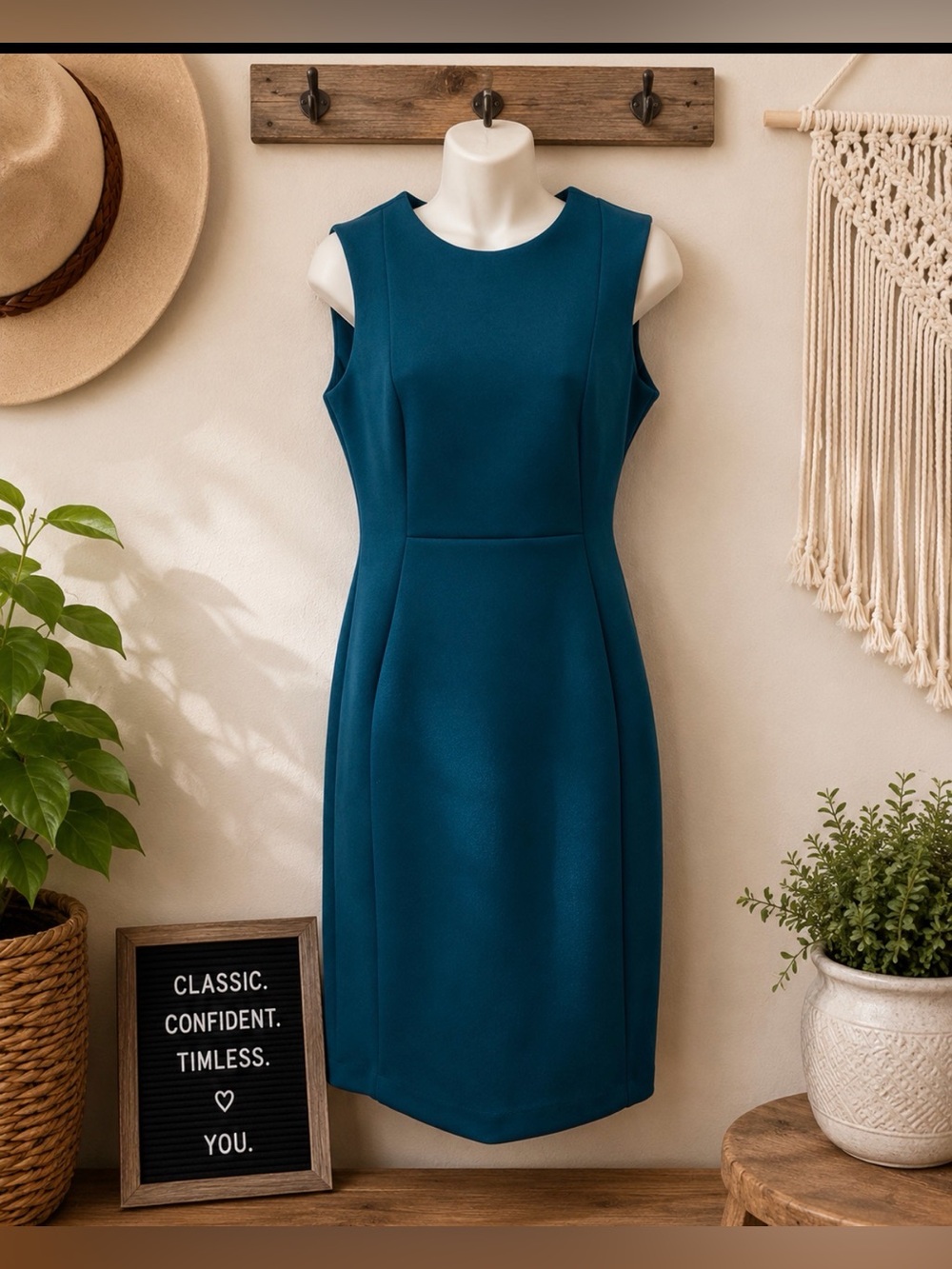 Calvin Klein teal Sleeveless Sheath Fionna knit Dress 4